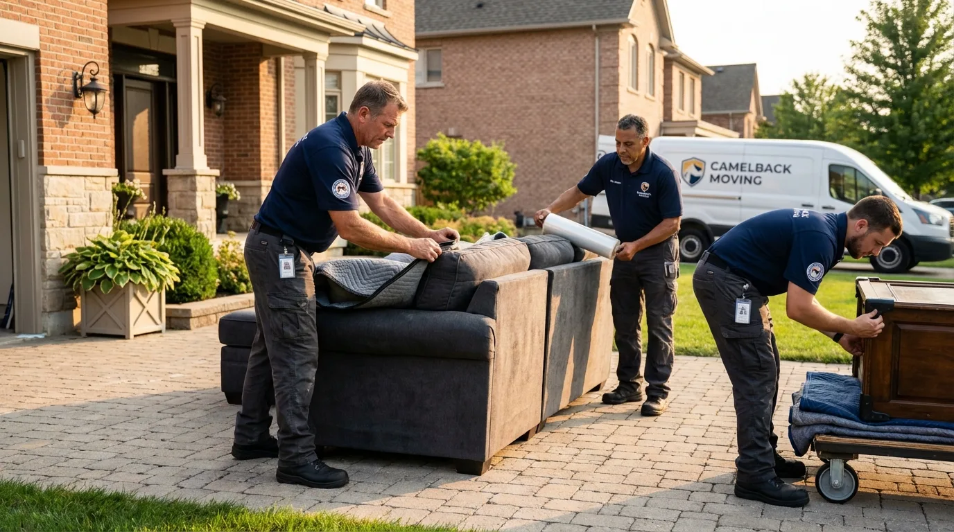 Large estate moving crew wrapping furniture in Jena, LA